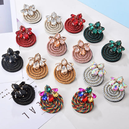 1 Pair Ethnic Style Flower Cloth Rhinestone Women'S Ear Studs