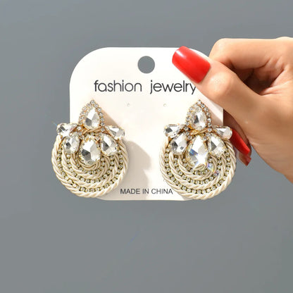 1 Pair Ethnic Style Flower Cloth Rhinestone Women'S Ear Studs