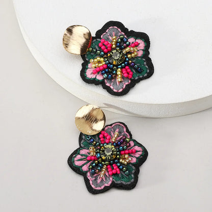 1 Pair Ethnic Style Flower Embroidery Beaded Resin Zinc Alloy Handmade Dangling Earrings