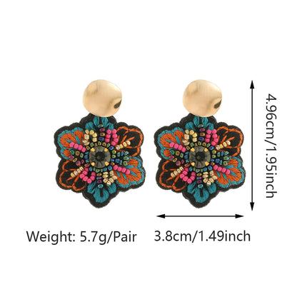 1 Pair Ethnic Style Flower Embroidery Beaded Resin Zinc Alloy Handmade Dangling Earrings