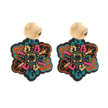 1 Pair Ethnic Style Flower Embroidery Beaded Resin Zinc Alloy Handmade Dangling Earrings