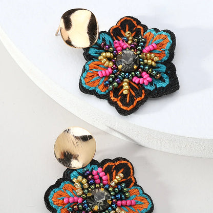 1 Pair Ethnic Style Flower Embroidery Beaded Resin Zinc Alloy Handmade Dangling Earrings