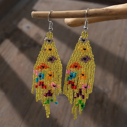 1 Pair Ethnic Style Flower Glass Seed Bead Patchwork Women's Earrings