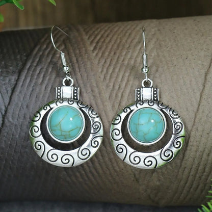 1 Pair Ethnic Style Geometric Alloy Plating Turquoise Women's Drop Earrings