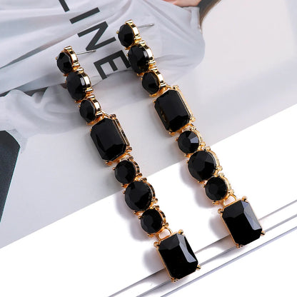 1 Pair Ethnic Style Geometric Metal Plating Inlay Artificial Gemstones Women's Drop Earrings