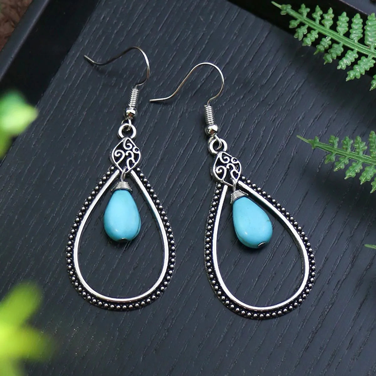 1 Pair Ethnic Style Geometric Plating Alloy Turquoise Drop Earrings