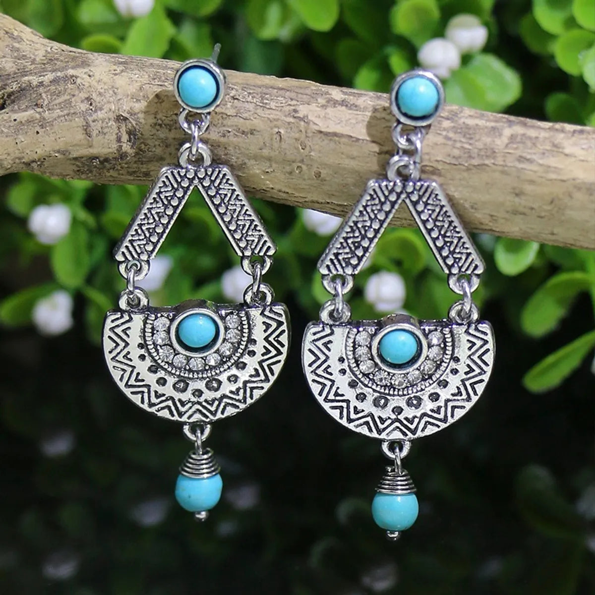 1 Pair Ethnic Style Geometric Plating Alloy Turquoise Drop Earrings