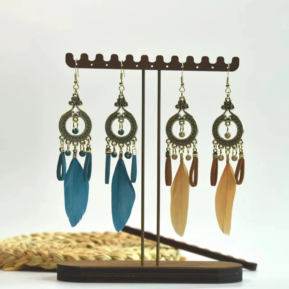 1 Pair Ethnic Style Handmade Alloy Seed Bead Korean Velvet Drop Earrings