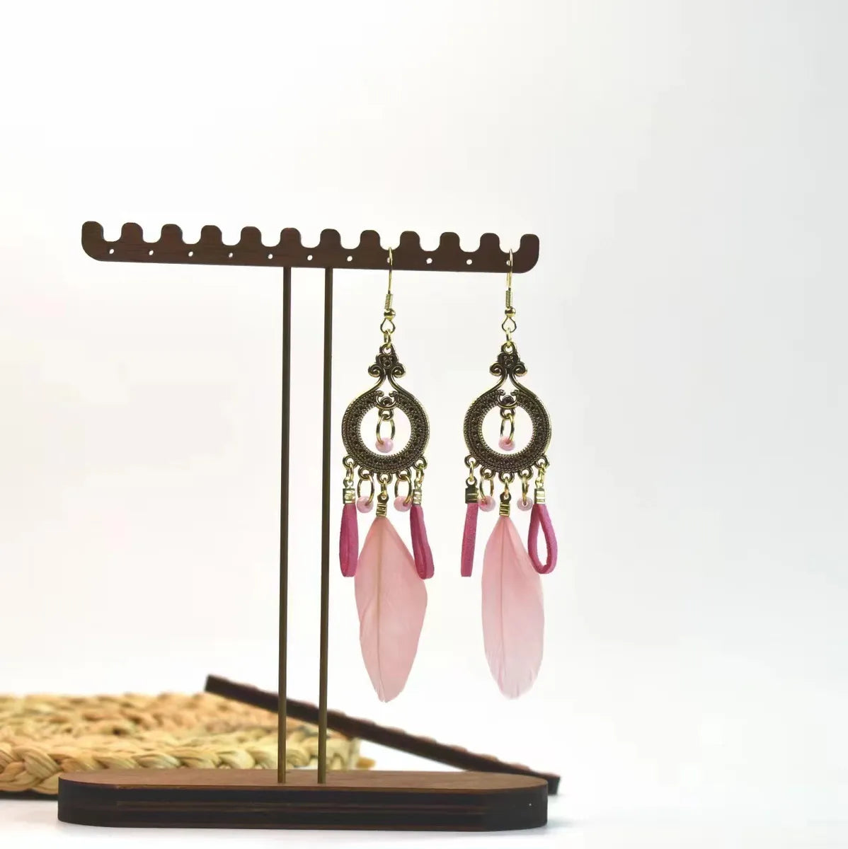 1 Pair Ethnic Style Handmade Alloy Seed Bead Korean Velvet Drop Earrings