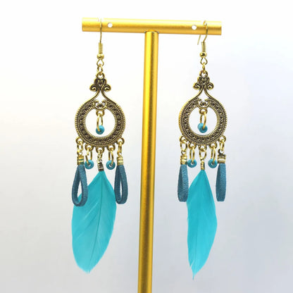 1 Pair Ethnic Style Handmade Alloy Seed Bead Korean Velvet Drop Earrings