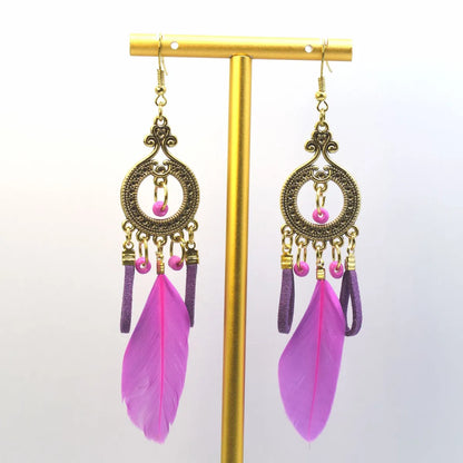 1 Pair Ethnic Style Handmade Alloy Seed Bead Korean Velvet Drop Earrings