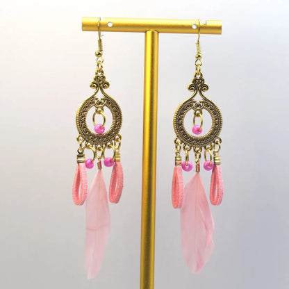 1 Pair Ethnic Style Handmade Alloy Seed Bead Korean Velvet Drop Earrings