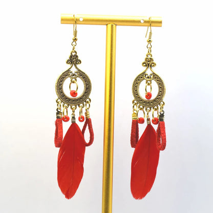 1 Pair Ethnic Style Handmade Alloy Seed Bead Korean Velvet Drop Earrings