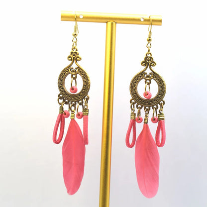 1 Pair Ethnic Style Handmade Alloy Seed Bead Korean Velvet Drop Earrings