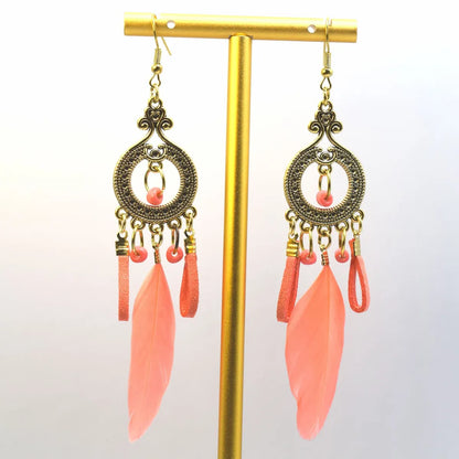 1 Pair Ethnic Style Handmade Alloy Seed Bead Korean Velvet Drop Earrings