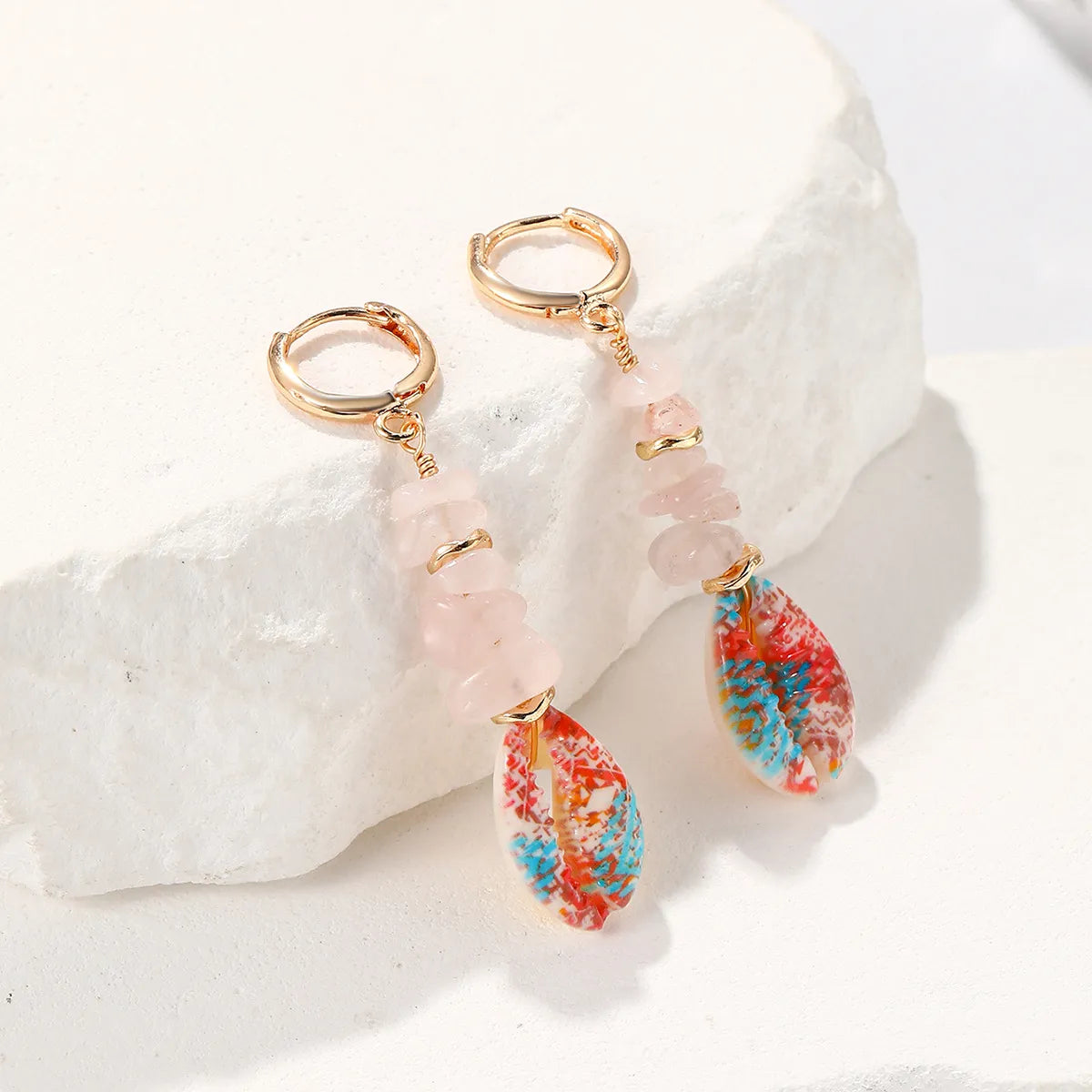 1 Pair Ethnic Style Irregular Beaded Plating Shell Drop Earrings