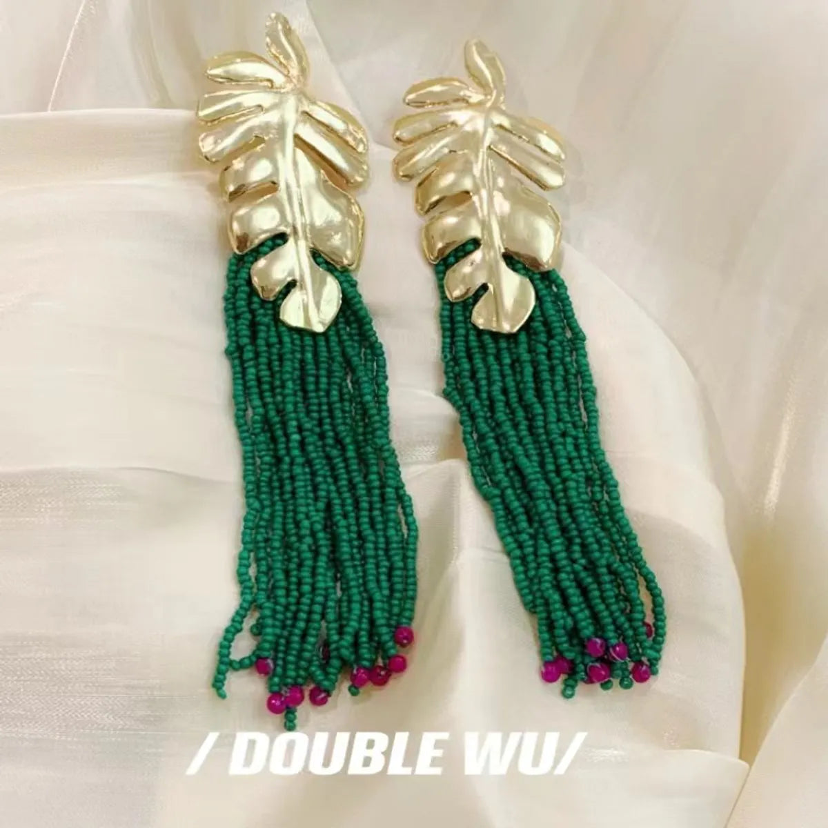 1 Pair Ethnic Style Leaf Beaded Braid Alloy Earrings