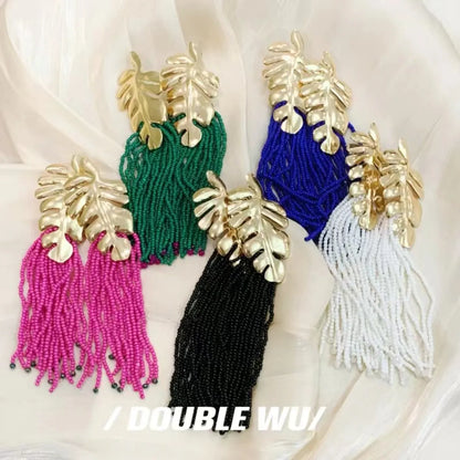 1 Pair Ethnic Style Leaf Beaded Braid Alloy Earrings