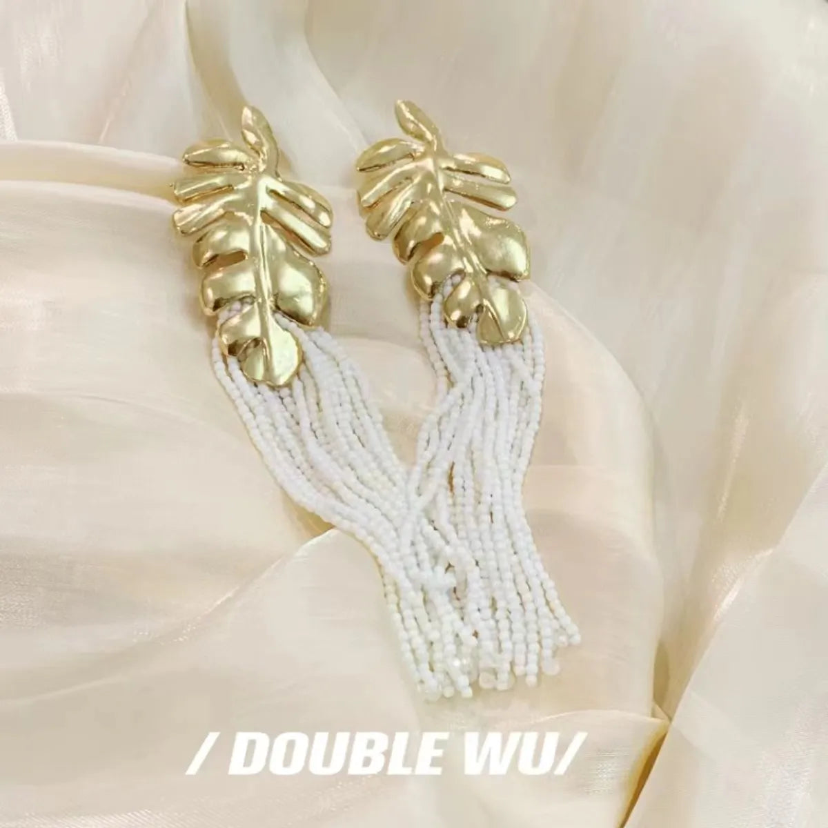 1 Pair Ethnic Style Leaf Beaded Braid Alloy Earrings