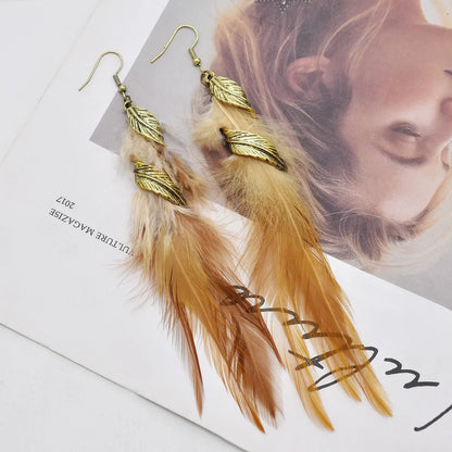 1 Pair Ethnic Style Leaves Feather Feather Drop Earrings