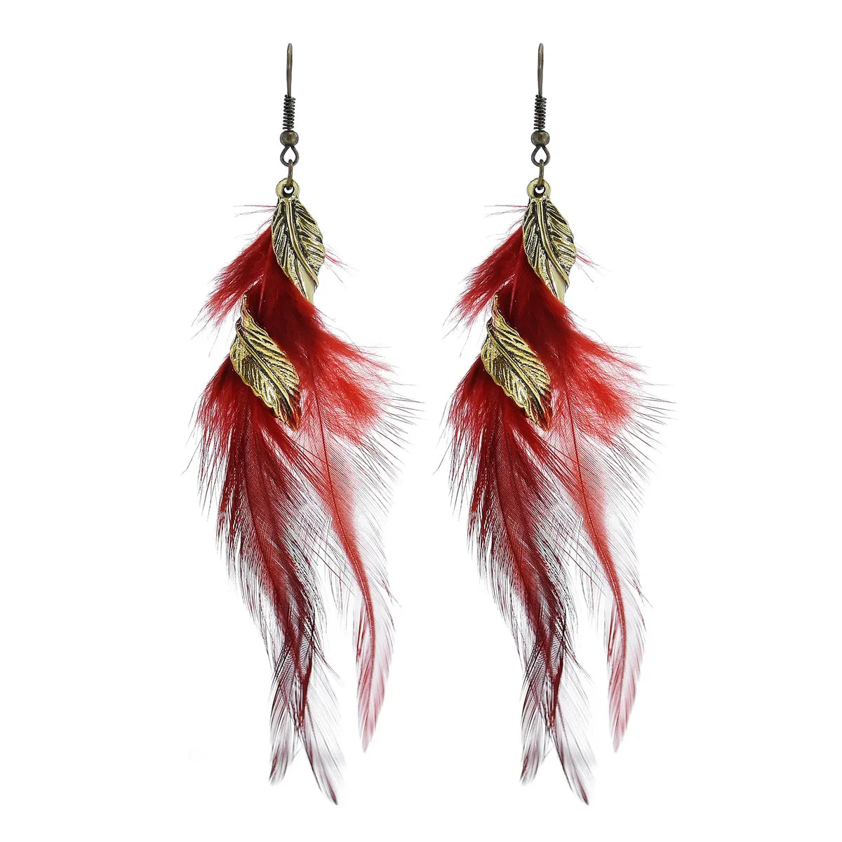 1 Pair Ethnic Style Leaves Feather Feather Drop Earrings