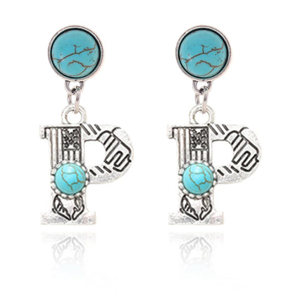 1 Pair Ethnic Style Letter Inlay Alloy Turquoise Drop Earrings