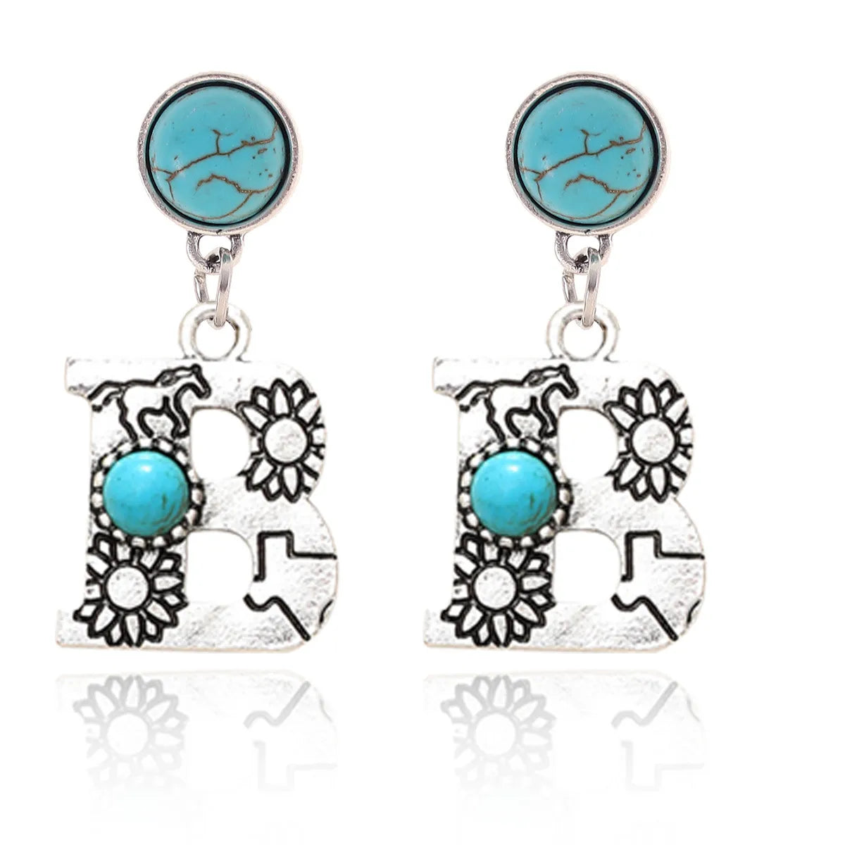 1 Pair Ethnic Style Letter Inlay Alloy Turquoise Drop Earrings