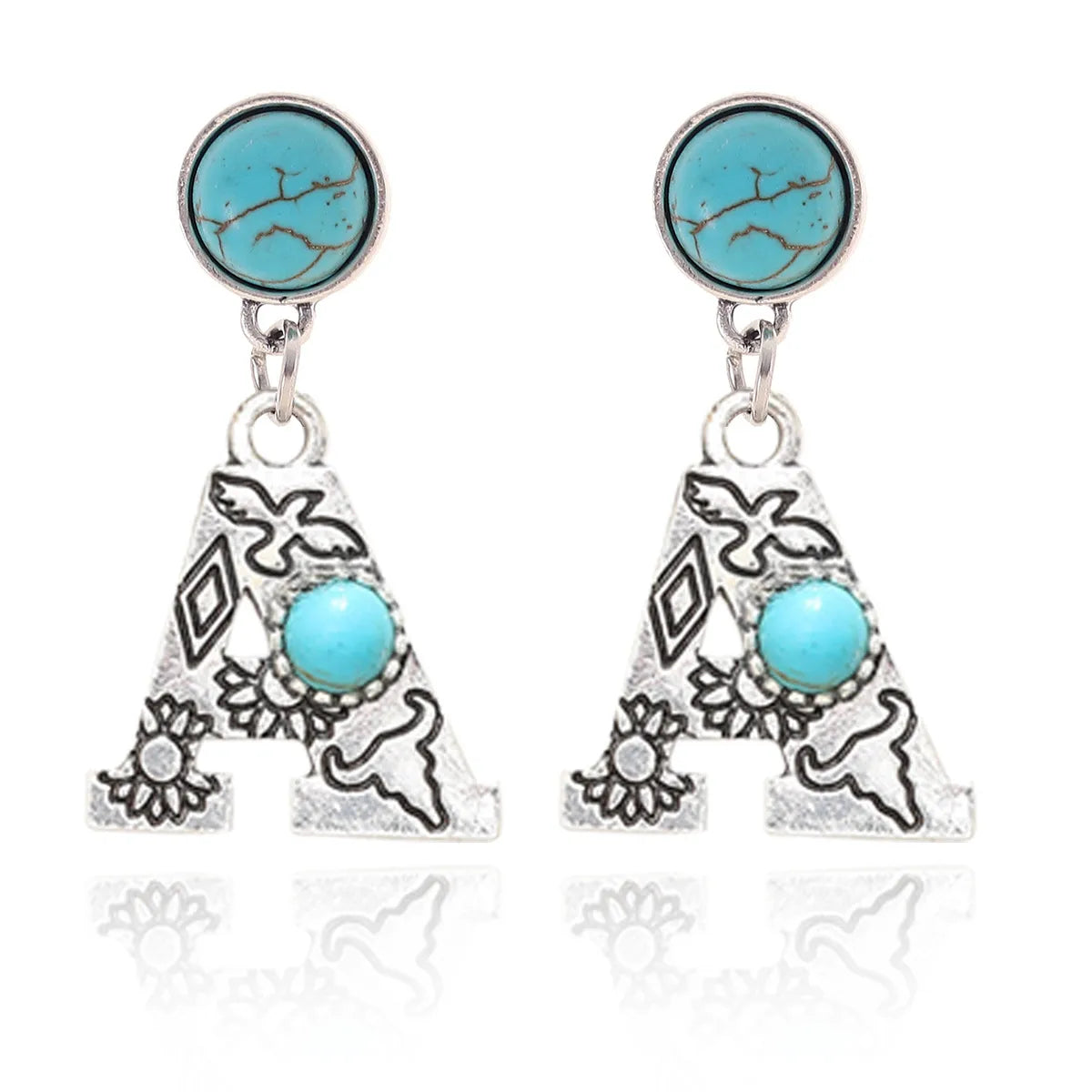 1 Pair Ethnic Style Letter Inlay Alloy Turquoise Drop Earrings