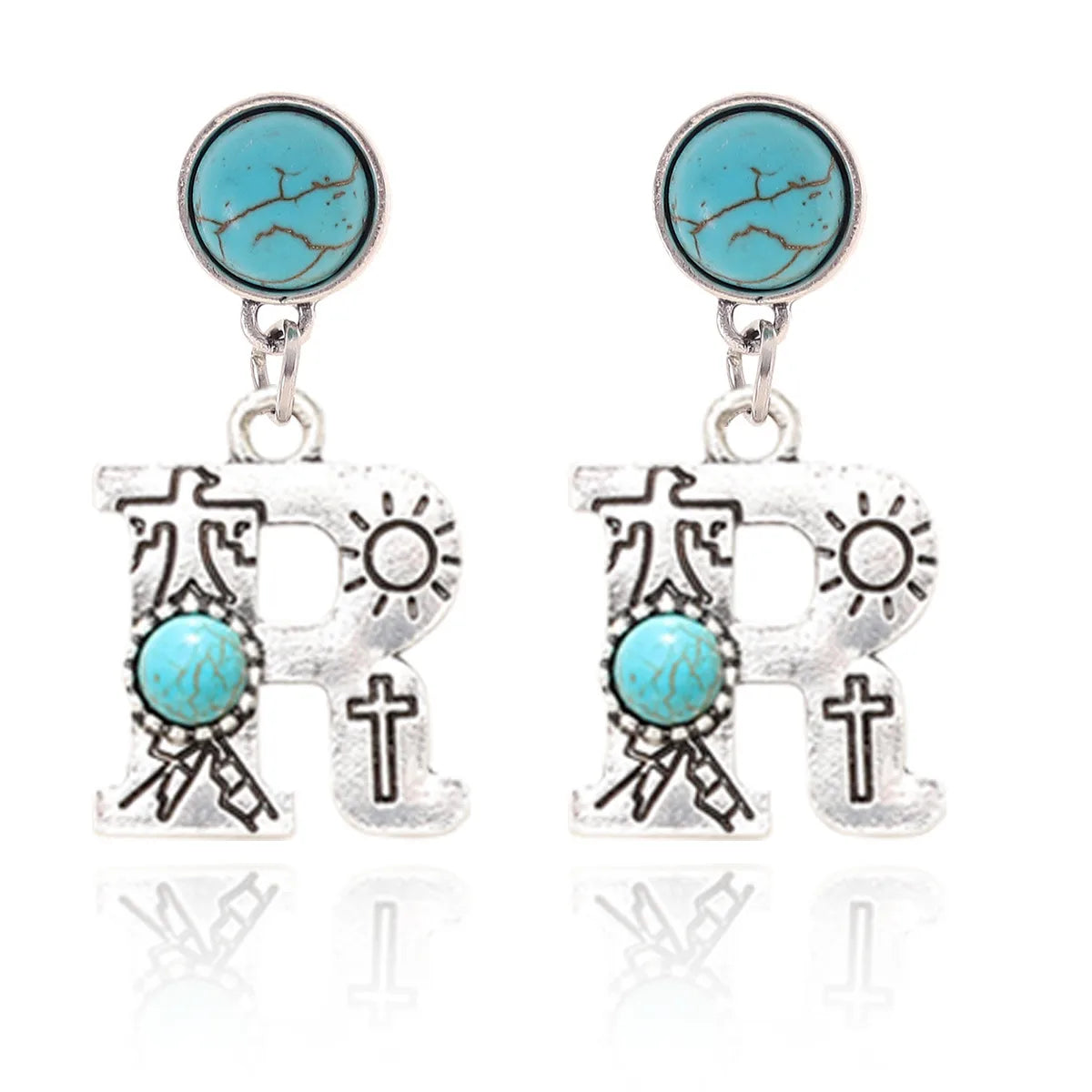 1 Pair Ethnic Style Letter Inlay Alloy Turquoise Drop Earrings