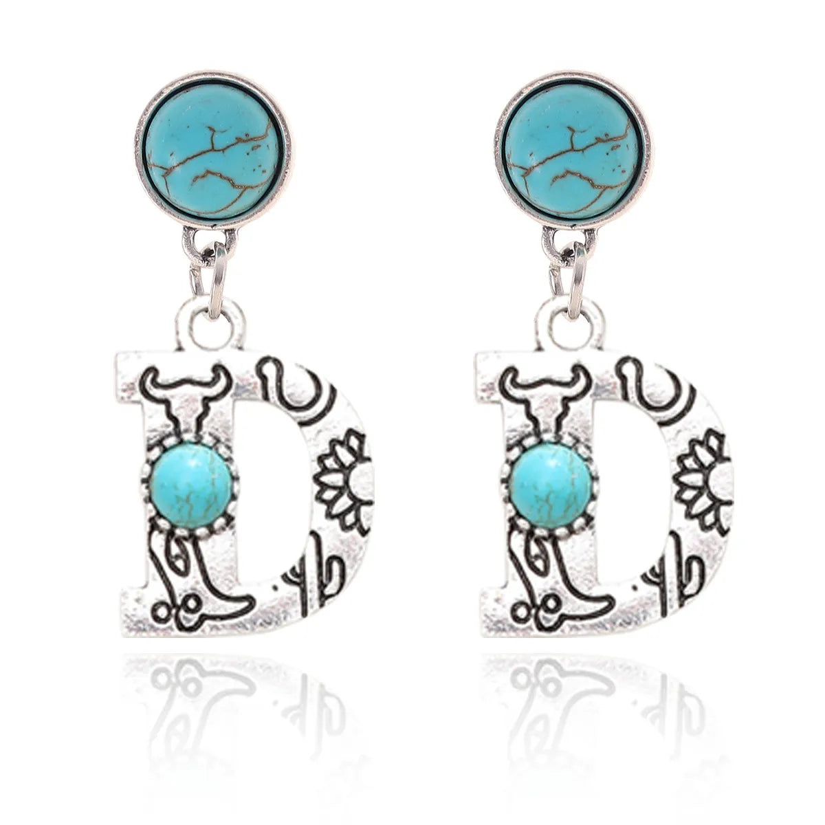 1 Pair Ethnic Style Letter Inlay Alloy Turquoise Drop Earrings