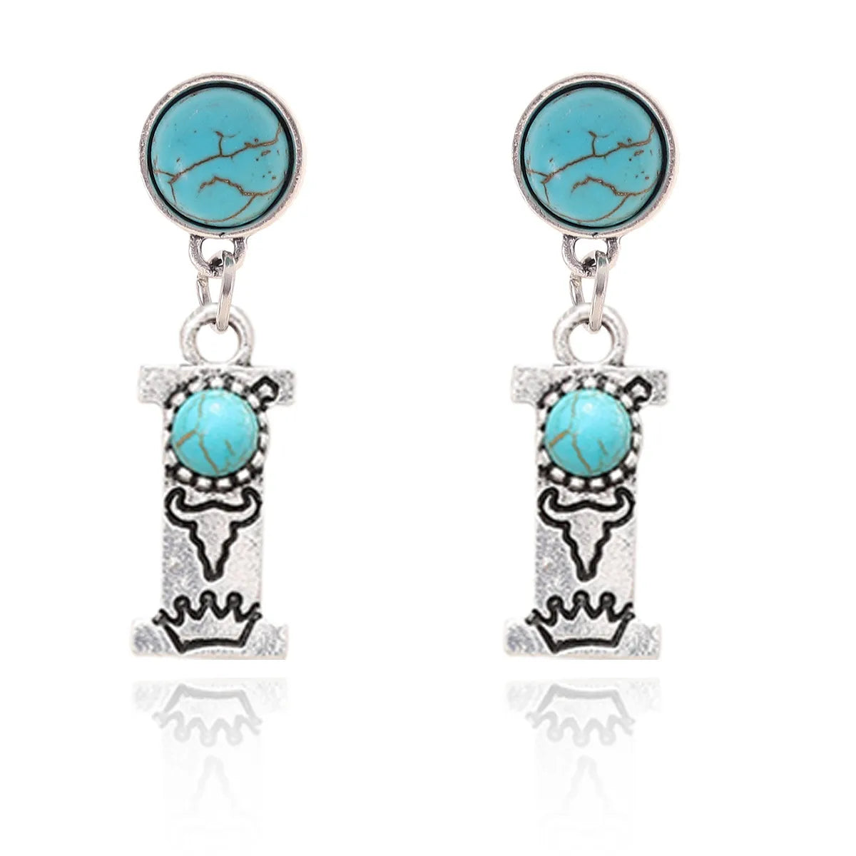 1 Pair Ethnic Style Letter Inlay Alloy Turquoise Drop Earrings