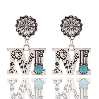 1 Pair Ethnic Style Letter Inlay Alloy Turquoise Drop Earrings