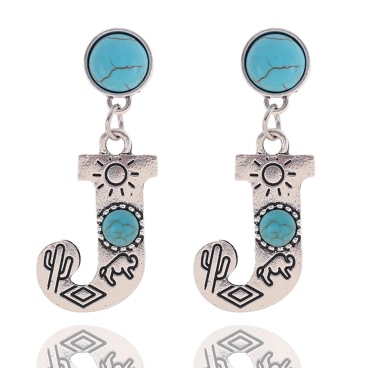 1 Pair Ethnic Style Letter Inlay Alloy Turquoise Drop Earrings