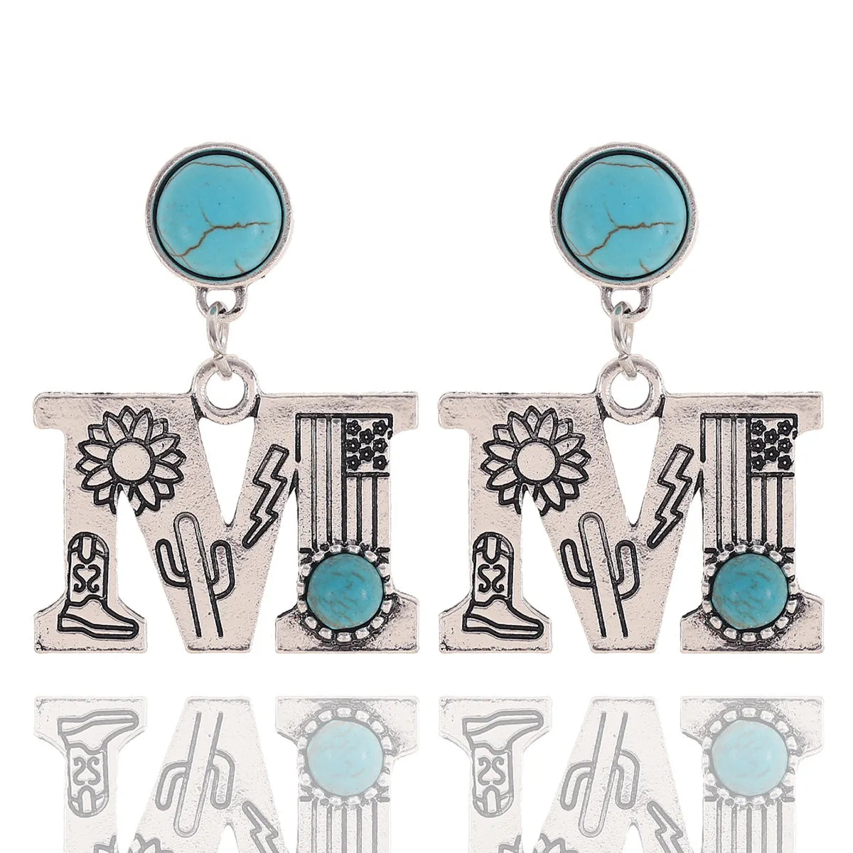 1 Pair Ethnic Style Letter Inlay Alloy Turquoise Drop Earrings