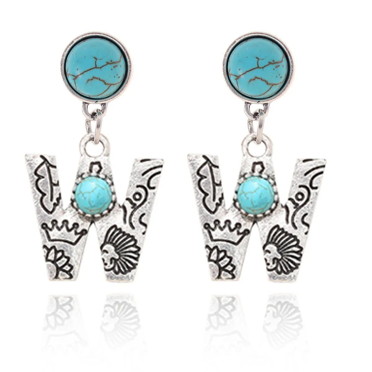 1 Pair Ethnic Style Letter Inlay Alloy Turquoise Drop Earrings