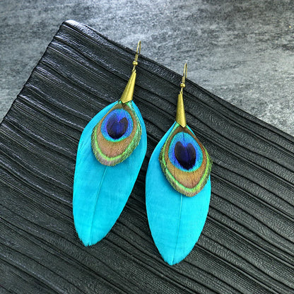 1 Pair Ethnic Style Owl Feather Patchwork Women's Drop Earrings