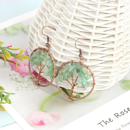 1 Pair Ethnic Style Pastoral Tree Hollow Out Natural Stone Copper Drop Earrings