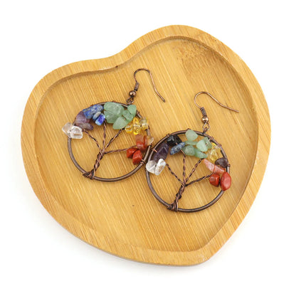 1 Pair Ethnic Style Pastoral Tree Hollow Out Natural Stone Copper Drop Earrings