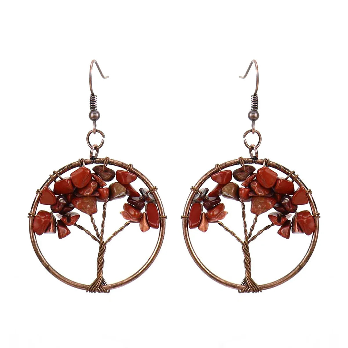 1 Pair Ethnic Style Pastoral Tree Hollow Out Natural Stone Copper Drop Earrings