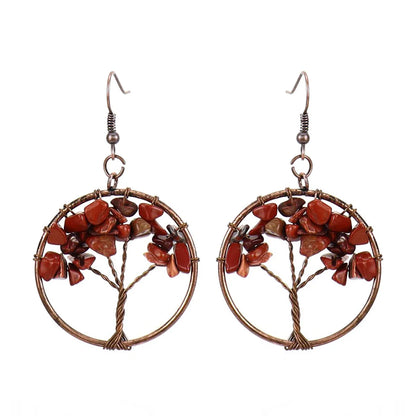 1 Pair Ethnic Style Pastoral Tree Hollow Out Natural Stone Copper Drop Earrings