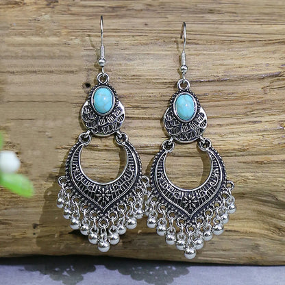 1 Pair Ethnic Style Round Inlay Alloy Turquoise Drop Earrings