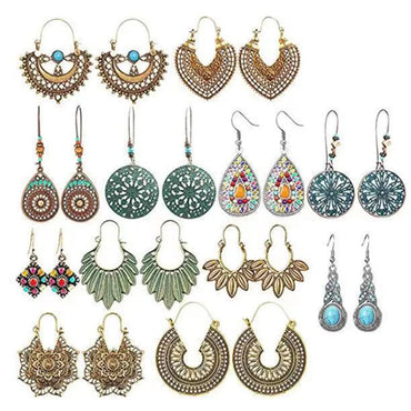 1 Pair Ethnic Style Round Inlay Alloy Turquoise Drop Earrings