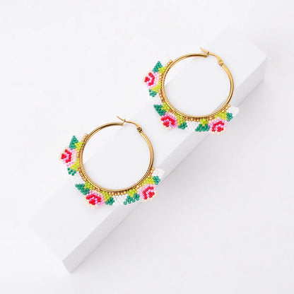 1 Pair Ethnic Style Round Patchwork Stainless Steel Seed Bead Earrings