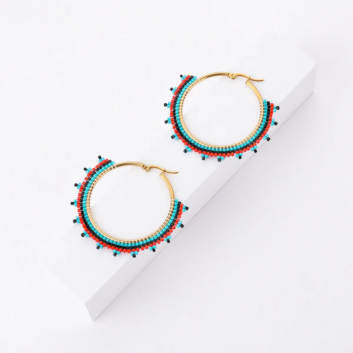 1 Pair Ethnic Style Round Patchwork Stainless Steel Seed Bead Earrings