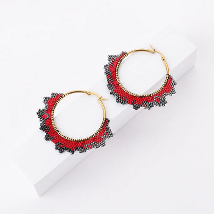 1 Pair Ethnic Style Round Patchwork Stainless Steel Seed Bead Earrings