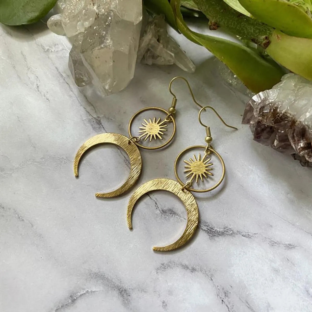 1 Pair Ethnic Style Simple Style Sun Moon Plating Metal Drop Earrings