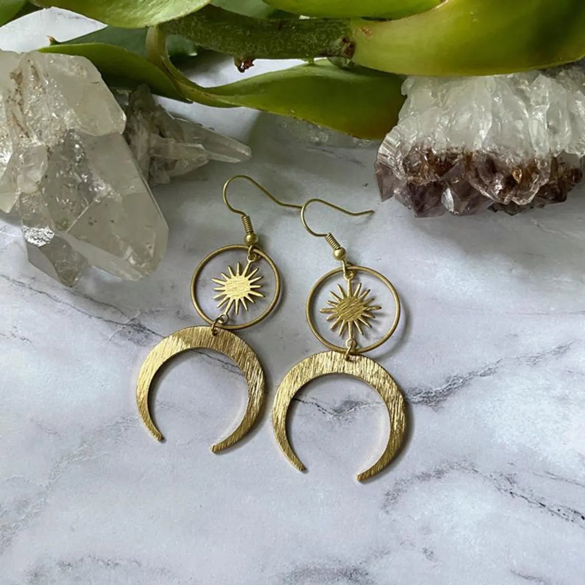 1 Pair Ethnic Style Simple Style Sun Moon Plating Metal Drop Earrings