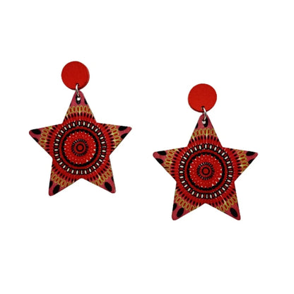 1 Pair Ethnic Style Star Flower Rhombus Wood Patchwork Stoving Varnish Women's Chandelier Earrings