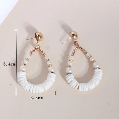 1 Pair Ethnic Style Streetwear Water Droplets Plating Beaded Synthetic Resin Shell 18k Gold Plated Drop Earrings