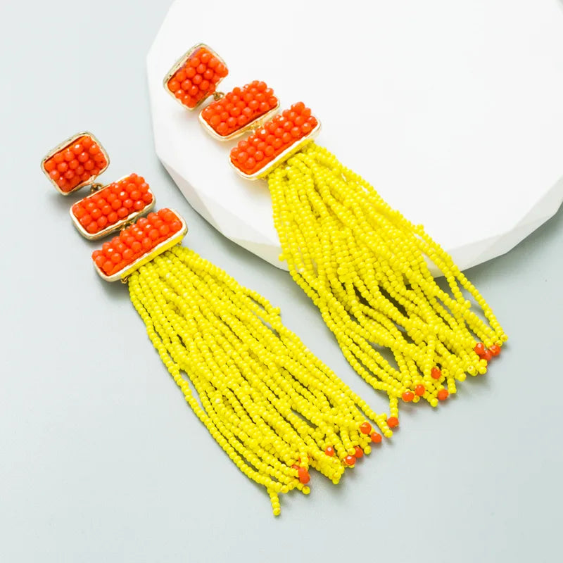 1 Pair Ethnic Style Tassel Alloy Beaded Gold Plated Women'S Drop Earrings